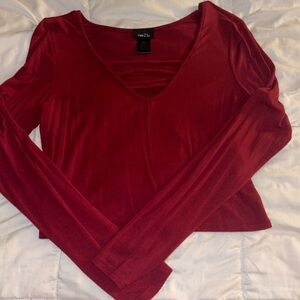 Rue 21 Burgundy Long-Sleeve Crop Top